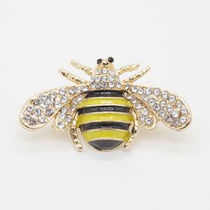 鑲鑽寶石時尚蜜蜂胸針, 金白色, 1個