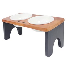 MONAGIO 寵物狗1格餐碗木桌 L號+陶瓷碗, 黑色