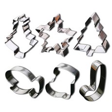 餅乾壓模 6入, 樹星, 雪花, 迷你樹, 手套, 靴子, 魔杖, 1套