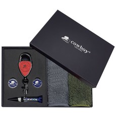 牛仔磁鐵高爾夫球標記禮品套組, 高爾夫球巾（灰色、綠色）、高爾夫球座（隨機送）、球標（隨機送）