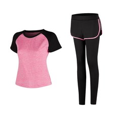 女款時尚瑜伽短袖T恤+短褲內搭褲組