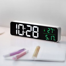 planlux 寬視角數位溫度靜音鬧鐘電子LED桌鐘, 白色