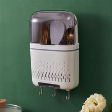 Motherbuti 透明蓋3格瀝水餐具筒 AE20612, 白灰色, 1個