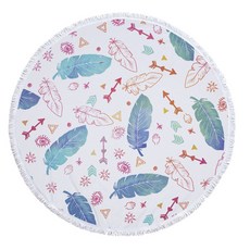 羽毛繪圖插畫圓形沙灘巾 460g A_RD_1015, B, 1個