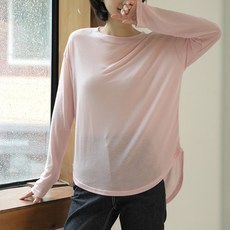 빼빼 여성용 텐셀 언발 라운드넥 긴팔 티셔츠