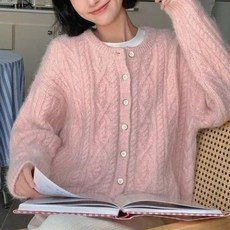 I'M MONG 女款 Nadi 粉彩麻花針織開襟衫