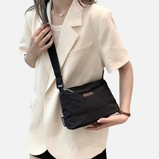 MissBaek 女用3way分層收納尼龍抽繩斜背包, 黑色