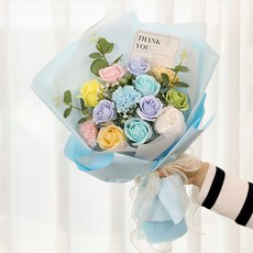 조아트 조화 기념일 선물 비누꽃 파스텔 꽃다발 + 쇼핑백 세트, 블루, 1개