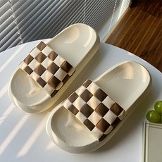 Homeflow 鬆軟Q彈棋盤格拖鞋, 1個, 棕色 + 米色
