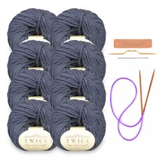 미소털실 트와이즈 뜨개실 8p + 가죽라벨 + 바늘 패키지 세트, 1세트, 407 그레이