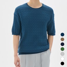트래드클럽 남성용 케이블 라운드 반팔 니트 티셔츠