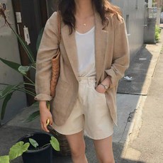 더시럽 여성용 통기성 린넨 수트 재킷