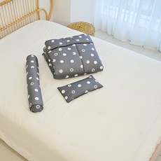 아띠블랑 코튼 태열 베개 커버 2p + 속통 + 아기 차렵이불 + 바디필로우 세트, 그레이솔루나