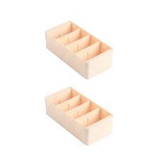 格紋隔板可拆卸內衣襪子收納盒 米色 4格, 2個