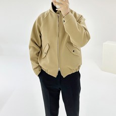 아도르클래식 남성용 마커 크롭 시보리 캐주얼 블루종 집업 울 자켓