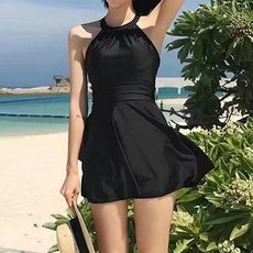 Goodif 女性可愛A字裙遮肉修身泳裝, 黑色