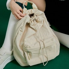 SHOOPEN 女款尼龍抽繩後背包 HPADZDA901, 1個, 米色