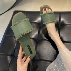 Muvea 女士平底一字帶流蘇拖鞋 WS243, 綠色, 255