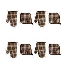 方格微波爐和烤箱手套 4入+隔熱墊 4入, 1型, 1套