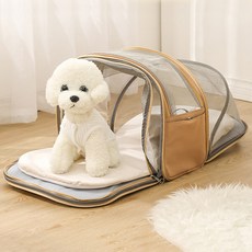 Lowid寵物全開式全網眼擴張型後背包, 淺褐色