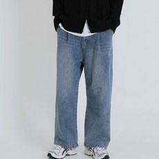 플레이즈 남성용 벌룬 와이드 핀턱 데님 팬츠