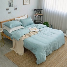 BUHO 布歐 台灣製 雙人(186 x 150cm) 60支紗300織純天絲™寢具4件組 床包 + 兩用被 + 枕套 2個 湖水綠
