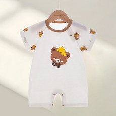 STARDOOR 嬰幼兒戴帽小熊印花按扣短袖連身衣