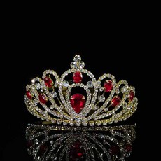 데이먼 가운데 하트비즈 포인트 셀프웨딩 티아라 RTY018, 골드레드, 1개