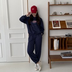 린다샵 여성용 올라잇 박시핏 레터링 자수 후드집업 + 조거 팬츠 세트 cpset2594k32