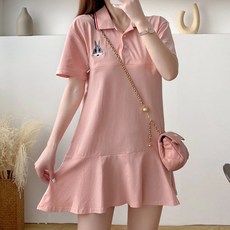 토끼자수 임산부 반소매 수유 카라 원피스