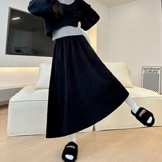 Andaromi 女士A字大尺碼鬆餅格紋燈芯絨鬆緊腰長裙