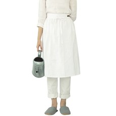eunoya 荷葉邊亞麻半身圍裙, 白色, 1個