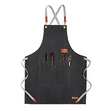가죽 포인트 캔버스 작업복 앞치마 D, 데님블랙, 1개