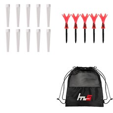 NAYASTYLE 塑膠高爾夫長球釘 白色 10入 + ABS高爾夫長球釘 透明紅 5入 + 收納袋套組 GFYP-185-1 165-7PU, 混色