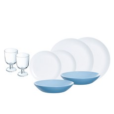 Luminarc 排燈節價值晚餐餐具套組 8p, 白色, 藍色, 2 個沙拉球 + 2 個小盤子 + 2 個盤子 + 2 個 Zenje 玻璃杯