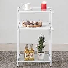 Tres Belle 鋼製玻璃模組層架 合板 3層 F4040, 透明(玻璃板) + 白色(框架)