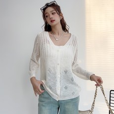 더시럽 여성용 펀칭 무늬 얇은 니트 가디건
