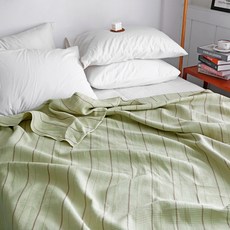 CASA VERDE 鬆餅格紋薄墊兼薄棉被, 條紋綠色