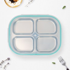 RAONNURI Well-made 全不鏽鋼4格密封餐盒, 密封餐盒 + 蓋子, 綠色