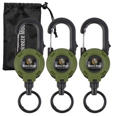 브리즈문 원터치 퀵락 와이어 키링 오토 핀온릴 3p + 보관 파우치 세트, 올리브 그린(핀온릴), 1세트