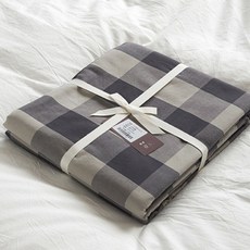 마켓A 체크패턴 순면 이불커버, 미디움그레이
