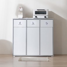 서울소호 클린 분리수거 슬림수납장 방문설치, 그레이, 3단