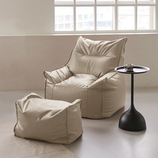 아로미가구 메종노빌레 블리스 기능성 가죽 빈백 1인용 소파 + 스툴 세트 방문설치, 베이지