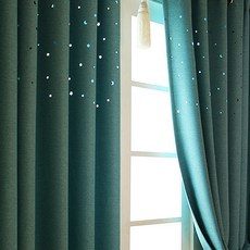 DECOREAN 設計藝廊 Primer-星星遮光掛勾式窗簾組, 鈷藍色