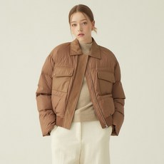 LOR 여성용 구스다운 램스킨 배색 숏패딩 KSPD240802