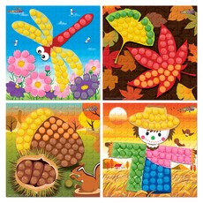 PLAYCORN 秋季馬賽克板製作4件組, 蜻蜓, 楓葉, 橡果, 稻草人, 1套