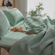 혤로우슬립 면 피그먼트 워싱 줄누빔 이불 겸 패드, 민트
