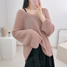 Lamir 女款柔美修身V領透膚針織長袖T恤