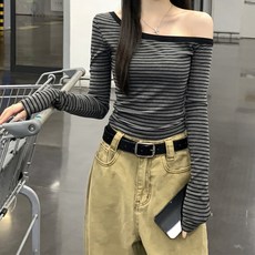 The Flow Commerce 女性性感條紋露肩長袖T恤