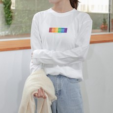 험블스튜디오 여성용 레인보우 프린팅 기본 면 긴팔 티셔츠 FF_212